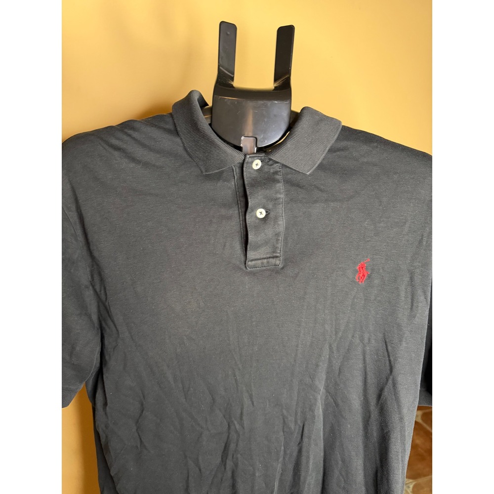 Polo Ralph Lauren‎ Mens Black Short Sleeve Polo Shirt Red Pony Logo Large